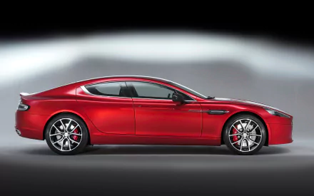 Red Aston Martin Rapide vehicle in profile on a smooth gradient backdrop — 2K Quad HD PC desktop wallpaper.