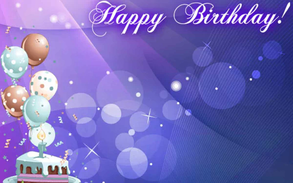A vibrant HD wallpaper featuring a festive birthday celebration with colorful balloons, a frosted cake with candles, and a Happy Birthday message on a bright, holiday-themed background.