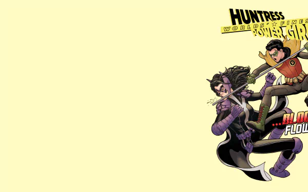 4K Ultra HD wallpaper featuring DC Comics' Damian Wayne as Robin and Huntress in dynamic comic-style action from Worlds Finest.