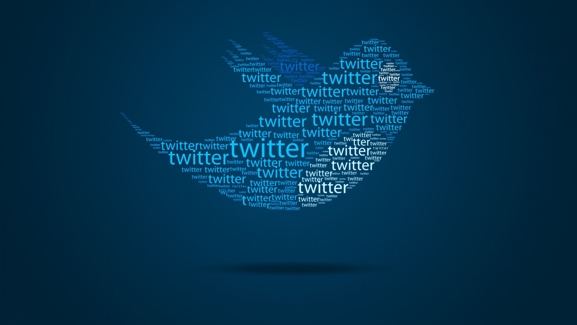 HD desktop wallpaper featuring a Twitter logo composed of multiple Twitter text elements on a blue background, symbolizing technology and connectivity.
