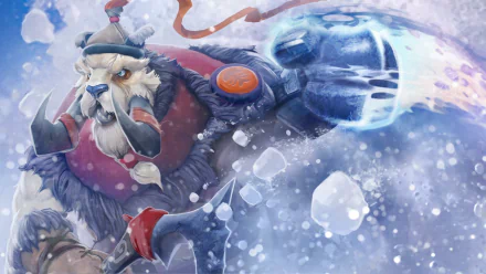 Tusk from DotA 2 charges through a snowy landscape, wielding his icy weapon with confidence. This dynamic HD wallpaper captures the game's adventurous spirit.