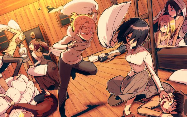 Anime Ataque a los titanes Mikasa Ackerman Eren Yeager Sasha Blouse Annie Leonhart Connie Springer Armin Arlert Historia Reiss Pillow Fondo de pantalla HD | Fondo de Escritorio