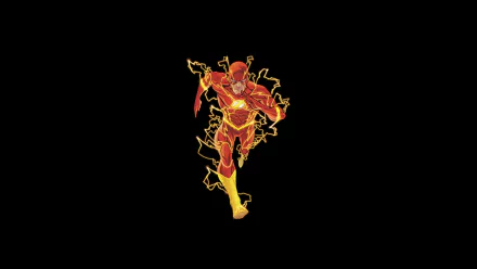 HD PC desktop wallpaper featuring the comic character Flash running at high speed with yellow lightning bolts on a black background.