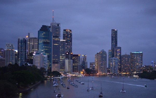 Man Made Brisbane Cities Australia River Dusk City Boat Sailboat Building Dock Queensland Light HD Wallpaper | Background Image