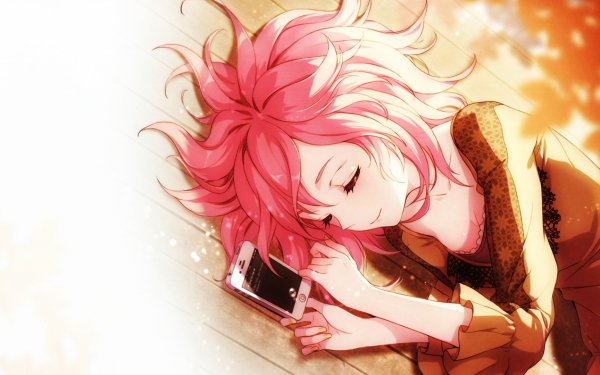 Anime Girl Pink Hair Phone Short Hair Sleeping HD Wallpaper | Background Image