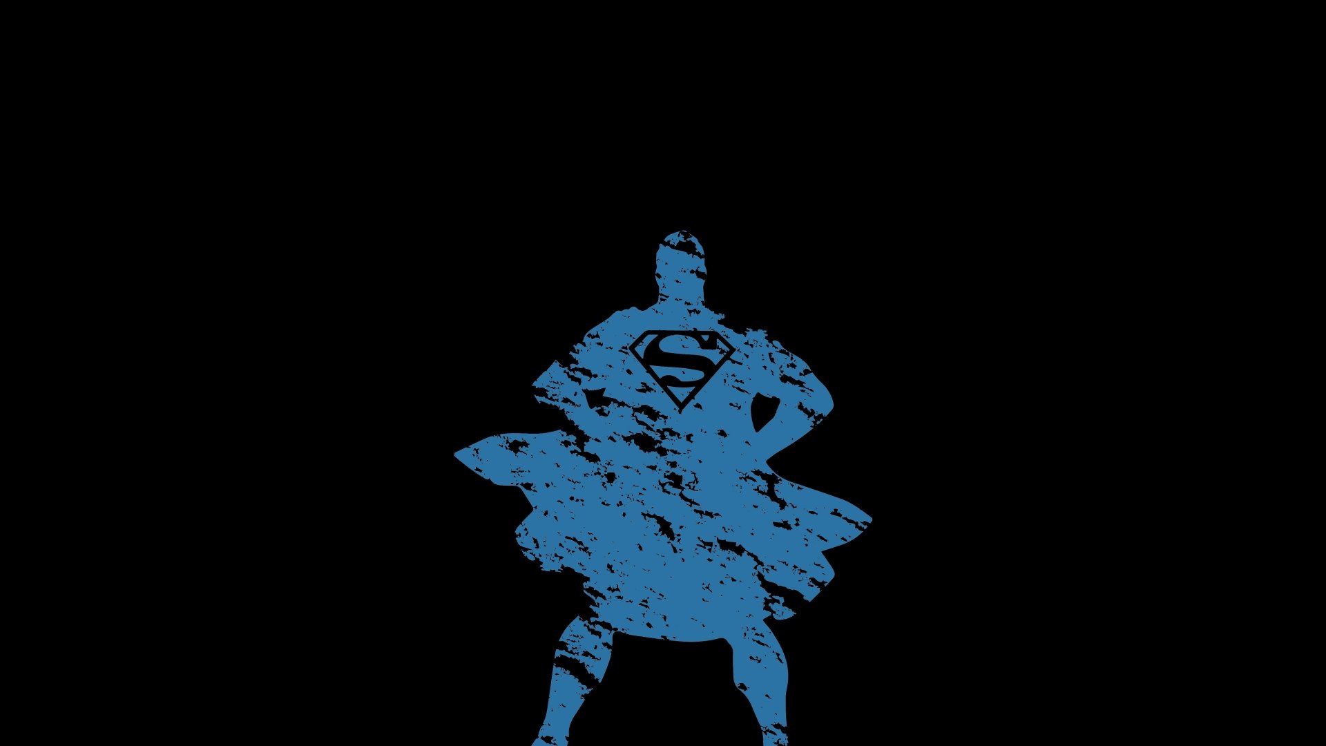 4K Ultra HD PC desktop wallpaper featuring a stylized, distressed blue silhouette of Superman in a classic comic pose on a black background.