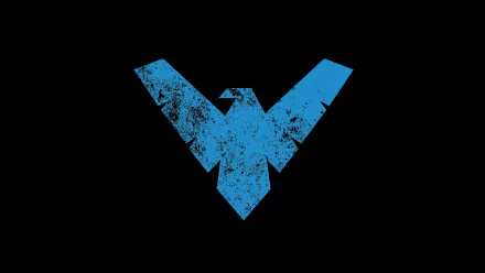 Nightwing logo in blue on a black background, showcasing DC Comics' iconic symbol. This 4K Ultra HD image serves as a striking PC desktop wallpaper or background.
