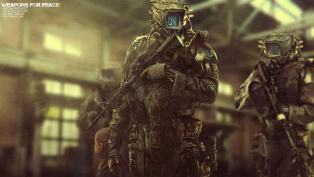 HD desktop wallpaper featuring a sci-fi warrior in armor, standing in an industrial setting with another robotic figure in the background.