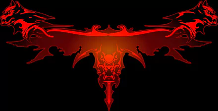 A striking fantasy-themed wallpaper featuring a stylized depiction of Cerberus, the three-headed dog of mythology, set against a bold red and black background.
