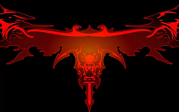 A striking fantasy-themed wallpaper featuring a stylized depiction of Cerberus, the three-headed dog of mythology, set against a bold red and black background.