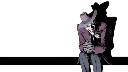 A striking HD wallpaper featuring the Joker from Batman: The Killing Joke, showcasing his iconic purple suit and sinister demeanor against a minimalist background.