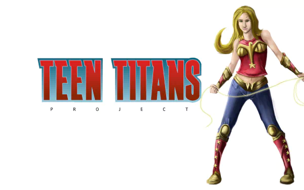 Cassandra Sandsmark as Wonder Girl stands confidently, ready for action alongside the bold Teen Titans logo. This vibrant 4K Ultra HD wallpaper captures her heroism.