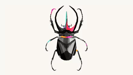 Artistic HD desktop wallpaper featuring a stylized black beetle with colorful accents on a clean, light background.