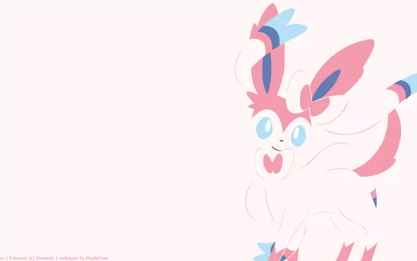 An HD wallpaper featuring Sylveon, an Eeveelution from Pokémon, illustrated in a vibrant anime style with playful colors against a soft background.