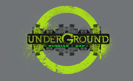 A vibrant HD desktop wallpaper featuring a bold design with the text UNDERGROUND and elements representing Russian rap, all set against a gray background.