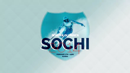 HD PC desktop wallpaper background featuring Winter Olympic Games Sochi 2014 motif: blue shield, ski jumper silhouette and bold SOCHI lettering.