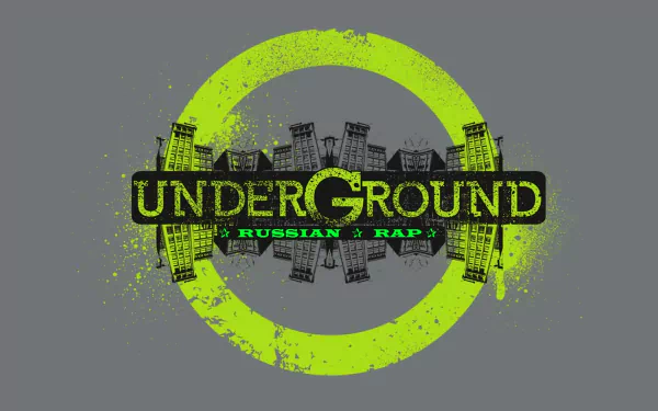 A vibrant HD desktop wallpaper featuring a bold design with the text UNDERGROUND and elements representing Russian rap, all set against a gray background.