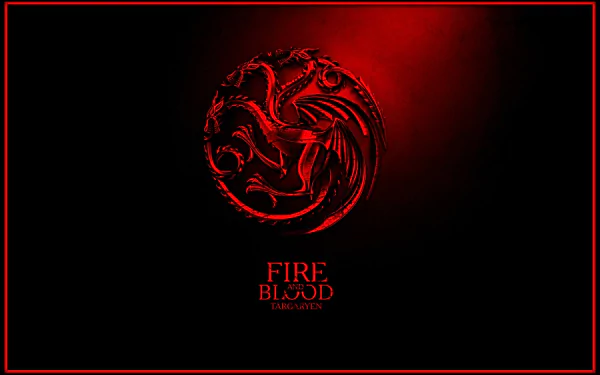 A striking HD wallpaper featuring the iconic Targaryen sigil from Game of Thrones, designed in red against a dark background, emphasizing the themes of fire and blood.