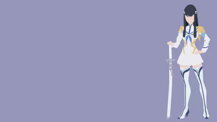 HD PC desktop wallpaper of Satsuki Kiryūin from Kill La Kill — minimalist anime art of her standing with her sword against a soft lavender background.