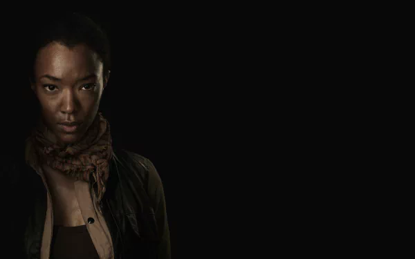 High-resolution 8K Ultra HD desktop wallpaper featuring a character from the TV show The Walking Dead against a dark background.