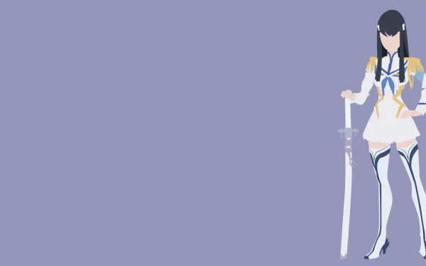 HD PC desktop wallpaper of Satsuki Kiryūin from Kill La Kill — minimalist anime art of her standing with her sword against a soft lavender background.