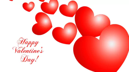 A vibrant HD desktop wallpaper featuring cascading red hearts with the greeting Happy Valentine's Day! celebrating the spirit of love and the holiday.