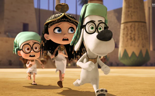 HD desktop wallpaper featuring characters from Mr. Peabody & Sherman in an Egyptian setting.