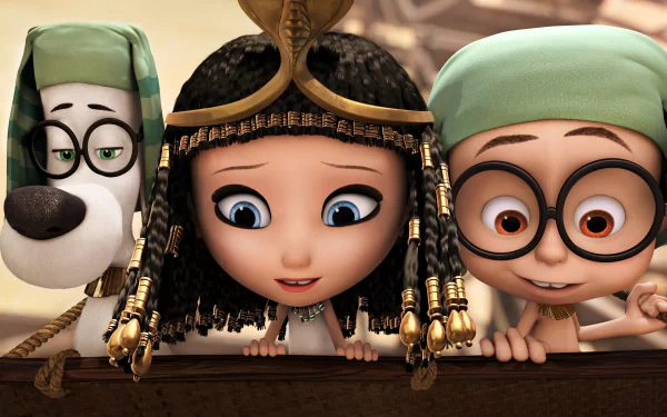 HD wallpaper featuring Mr. Peabody in a headdress and Sherman with a character dressed as an Egyptian, from Mr. Peabody & Sherman.