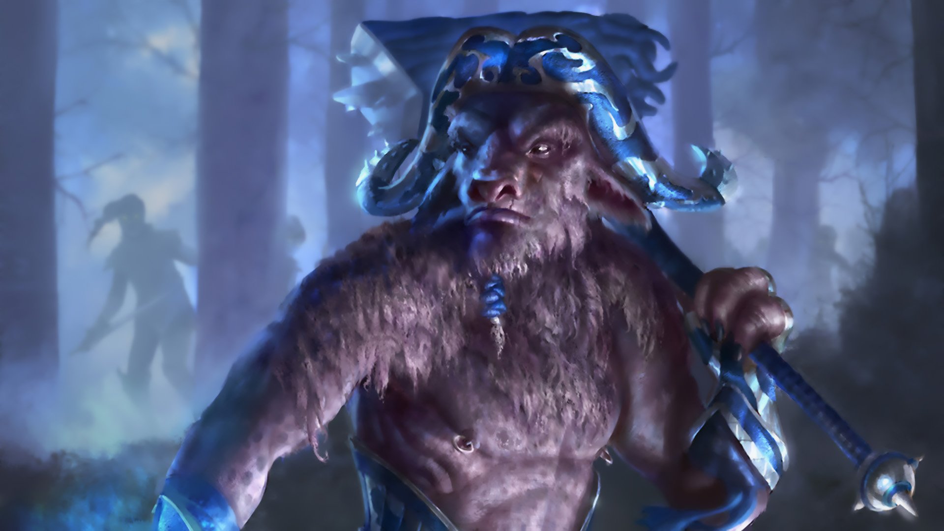 HD PC desktop wallpaper featuring a fierce creature from the video game Legend of the Cryptids in a misty forest setting.