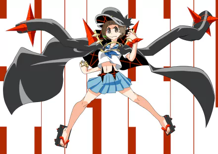 A dynamic HD wallpaper featuring Mako Mankanshoku from the anime Kill La Kill, showcasing her energetic pose and striking outfit against a bold backdrop.