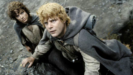 HD desktop wallpaper featuring characters from The Lord of the Rings: The Return of the King, with actor Elijah Wood in a pivotal scene.