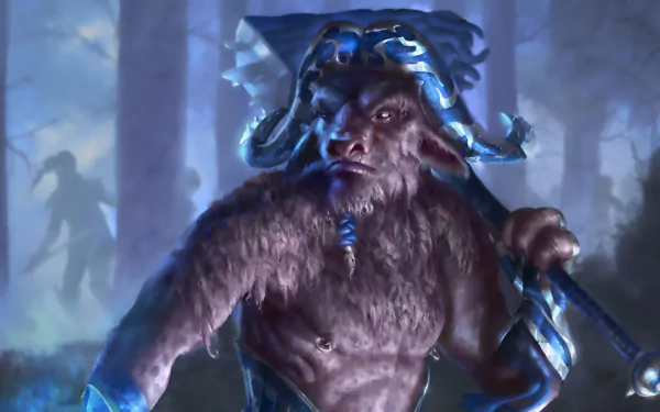 HD PC desktop wallpaper featuring a fierce creature from the video game Legend of the Cryptids in a misty forest setting.