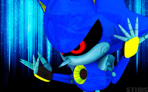 HD PC desktop wallpaper featuring Metal Sonic from the video game Sonic Generations against a dynamic blue digital background.