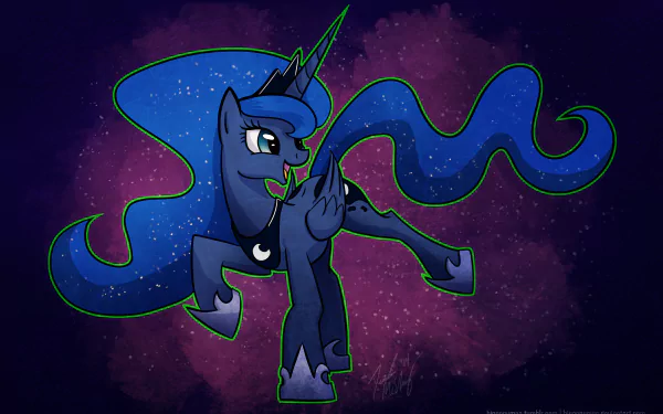 A vibrant HD wallpaper featuring Princess Luna from My Little Pony: Friendship Is Magic, showcasing her enchanting design against a cosmic background. 