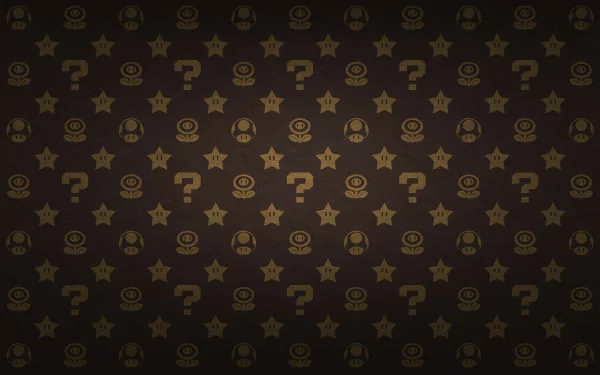 HD PC desktop wallpaper featuring a seamless pattern of iconic Mario video game symbols, including stars, coins, mushrooms, and question blocks on a dark background.