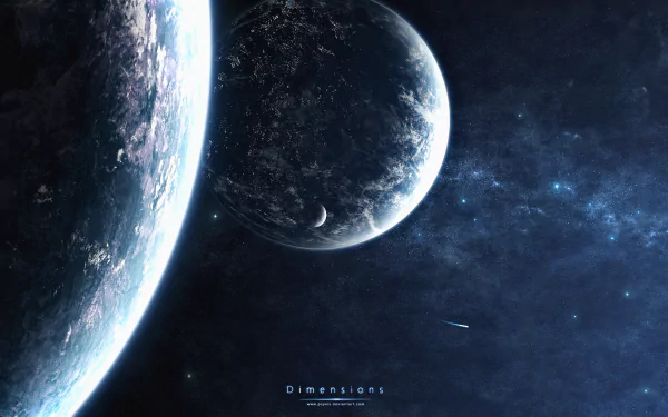 A captivating HD desktop wallpaper featuring a Sci-Fi space scene, showcasing two planets amidst a starry backdrop, embodying the theme of dimensions.