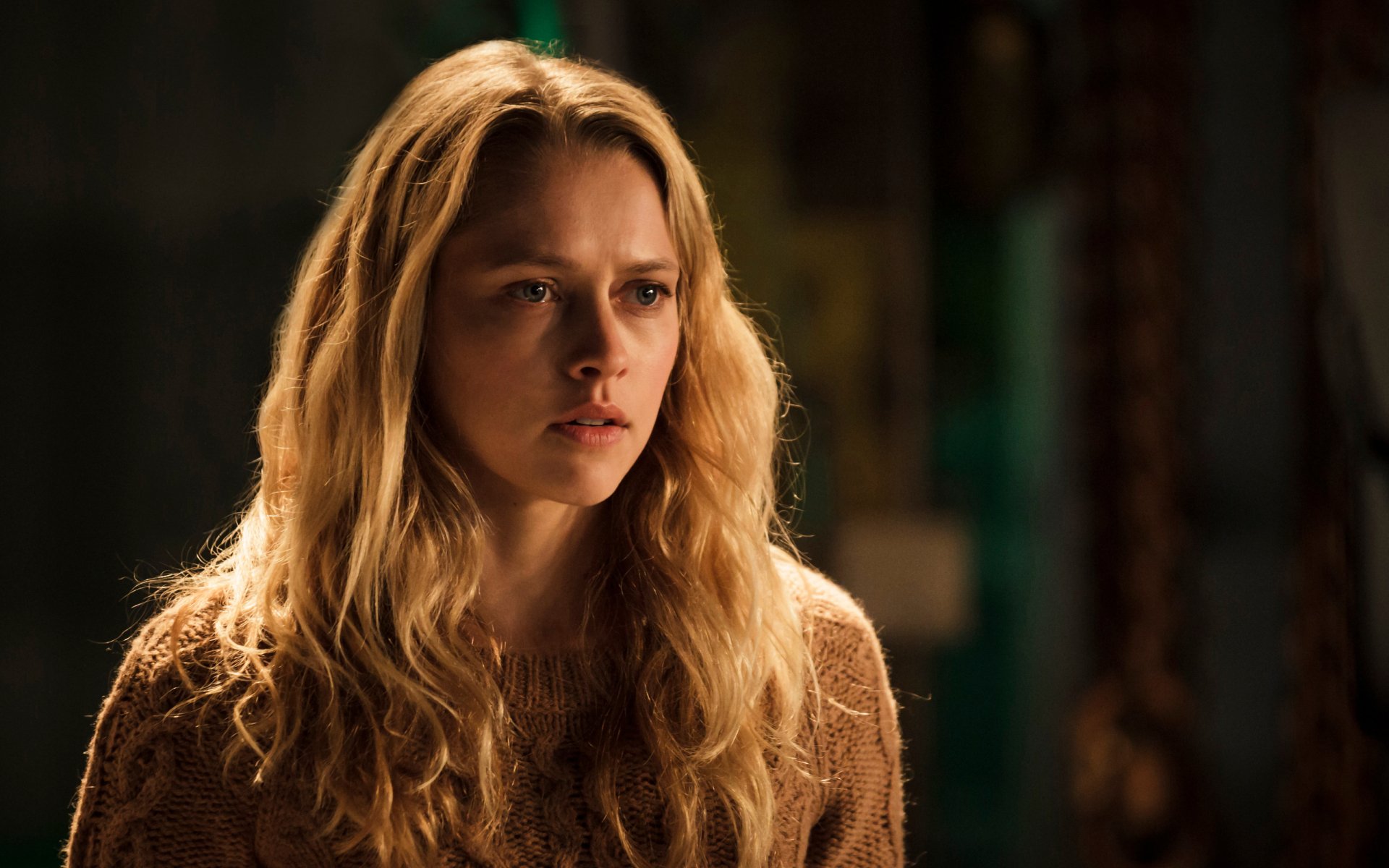 Teresa Palmer, an Australian actress, is captured in a moment of intensity, showcasing her expressive features in this engaging HD desktop wallpaper.