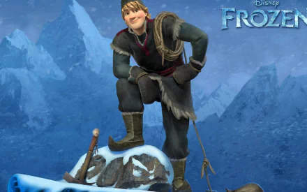 HD PC desktop wallpaper featuring Kristoff from Disney's Frozen movie, set against a snowy mountain backdrop with the Frozen logo in the corner.