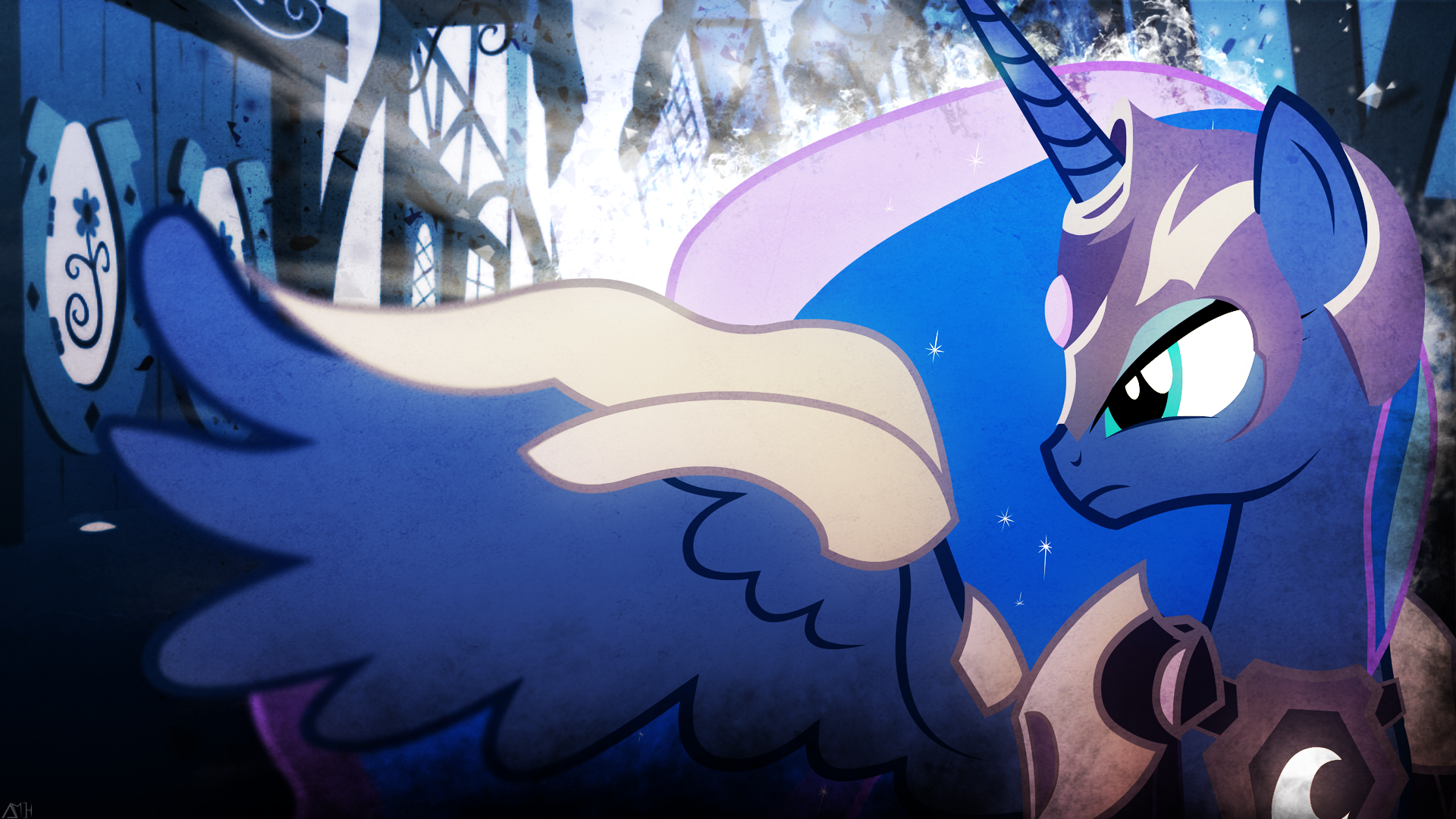A vibrant vector illustration of Princess Luna from *My Little Pony: Friendship Is Magic*, serving as a captivating HD desktop wallpaper.