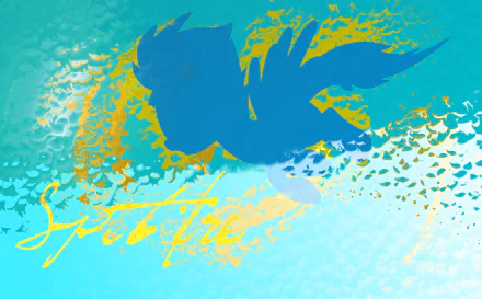 HD vector desktop wallpaper of Spitfire (My Little Pony: Friendship Is Magic) — blue pegasus silhouette with yellow brushstroke accents on a textured turquoise background.