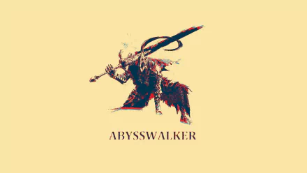 An HD wallpaper featuring the Abysswalker from Dark Souls, illustrating a warrior brandishing a spear against a muted background.