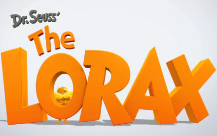 HD PC desktop wallpaper featuring the bold orange title text Dr. Seuss' The Lorax from the movie, set against a light background.