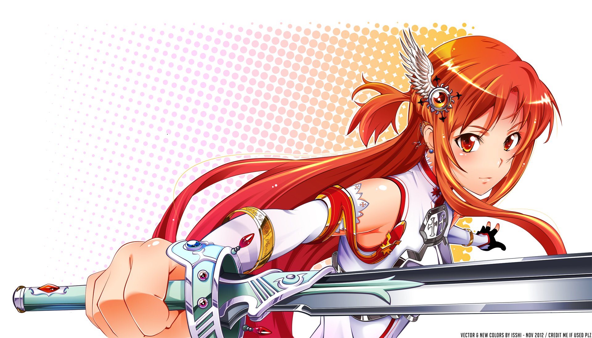 HD desktop wallpaper featuring Asuna Yuuki from Sword Art Online, depicted in dynamic combat pose with her sword extended forward.
