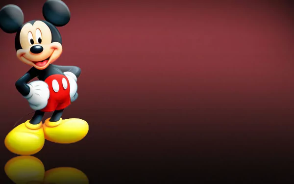 HD desktop wallpaper featuring Disney's Mickey Mouse standing with a maroon gradient background.