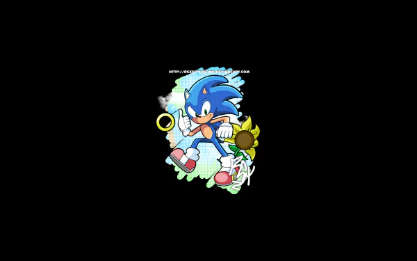 HD PC desktop wallpaper featuring Sonic the Hedgehog holding a gold ring with a vibrant, dynamic video game-themed design.