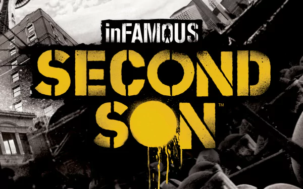 HD desktop wallpaper of inFAMOUS: Second Son featuring the game's title with stylized urban chaos in the background.