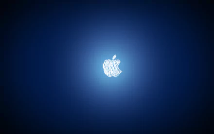HD desktop wallpaper featuring a glowing Apple Inc. logo centered on a deep blue background, representing technology and innovation.