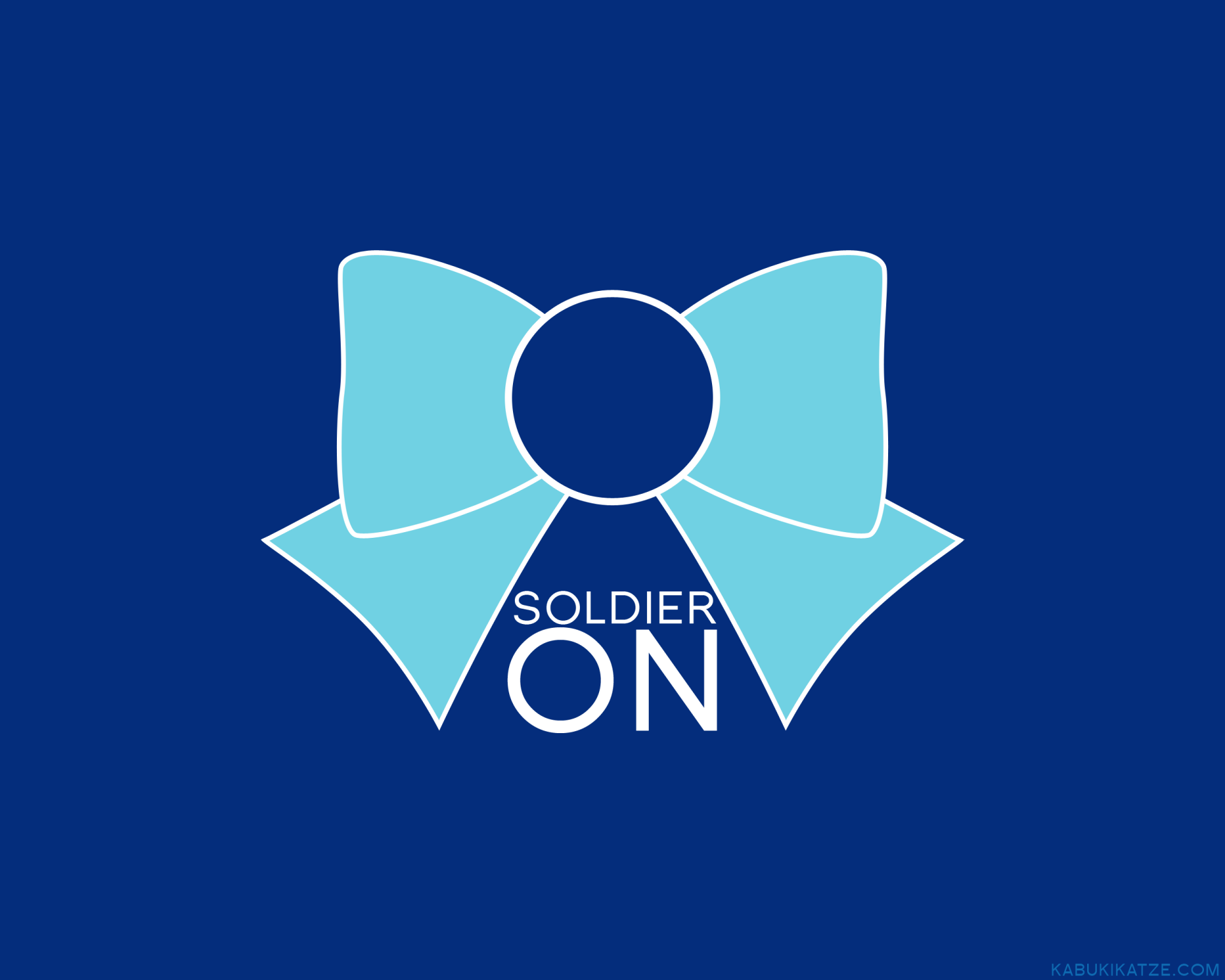 HD PC desktop wallpaper featuring a minimalist blue bow design with the words Soldier On, inspired by the anime Sailor Moon.