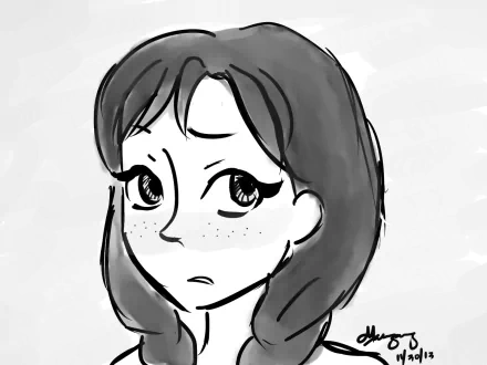 Black and white sketch of Anna from the Frozen movie, designed as an HD PC desktop wallpaper and background.