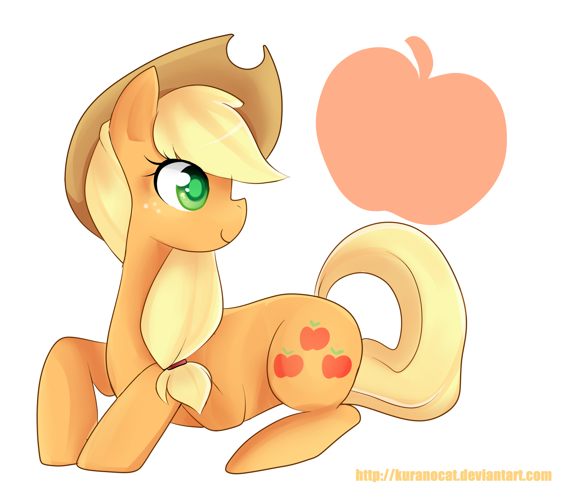 Applejack from the TV show My Little Pony: Friendship Is Magic, orange pony with green eyes, cowboy hat and three-apple cutie mark; 2K Quad HD PC desktop wallpaper/background.